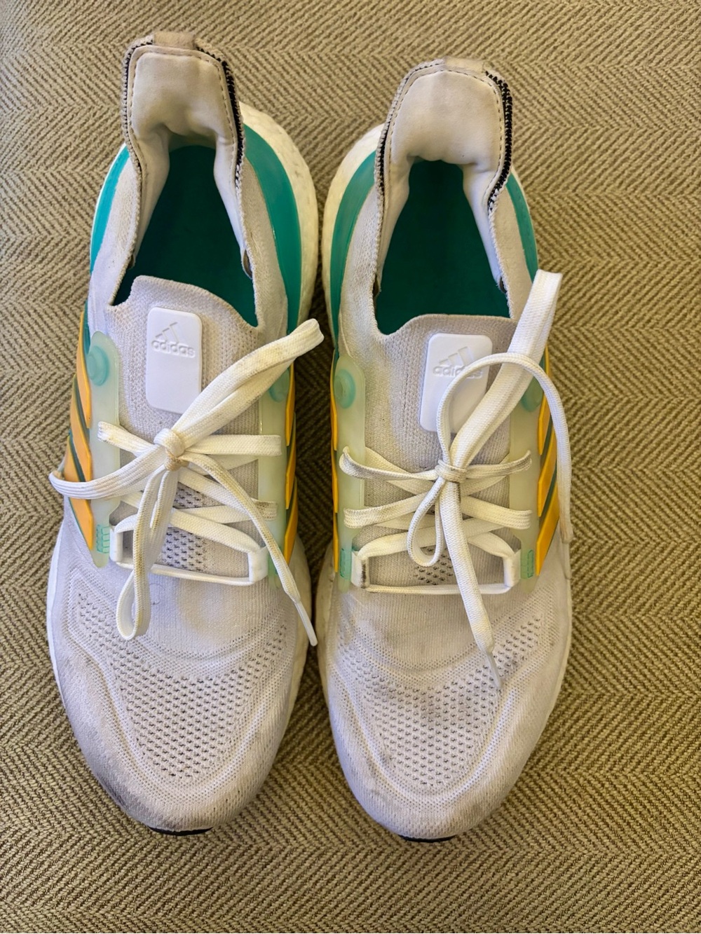 Adidas UltraBoost White with Teal & Orange Accents